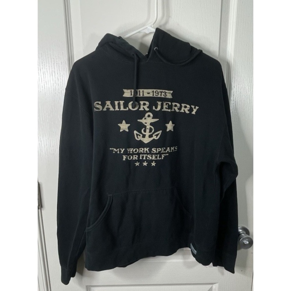 Sailor Jerry y2k Grunge Punk Hoodie My Work Speaks For Itself Tattoo XL Black
